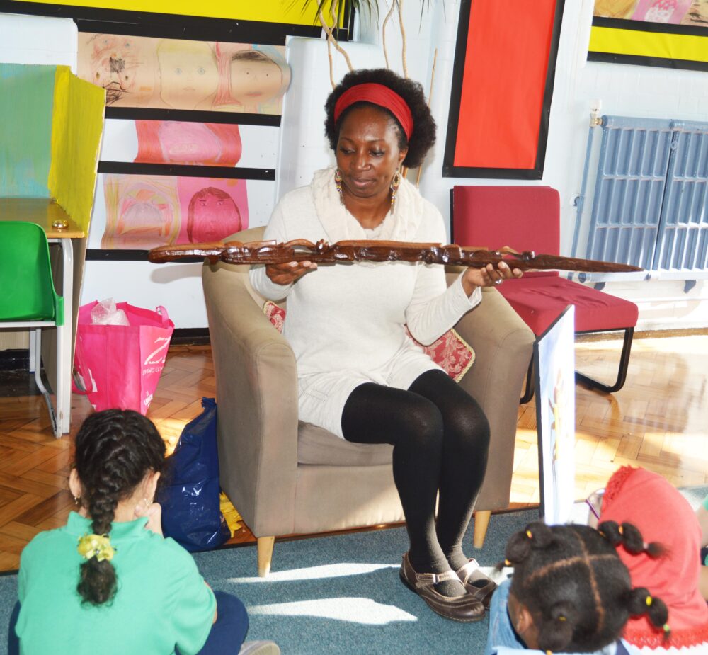 Wooden staff for Anansi storytelling