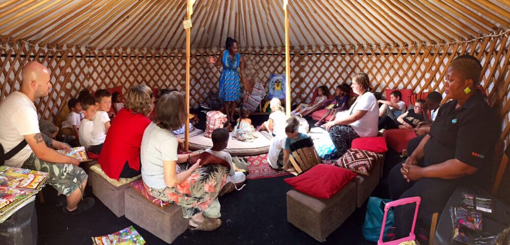 Wendy Shearer Inside the storytelling Yurt for the Night of Festivals