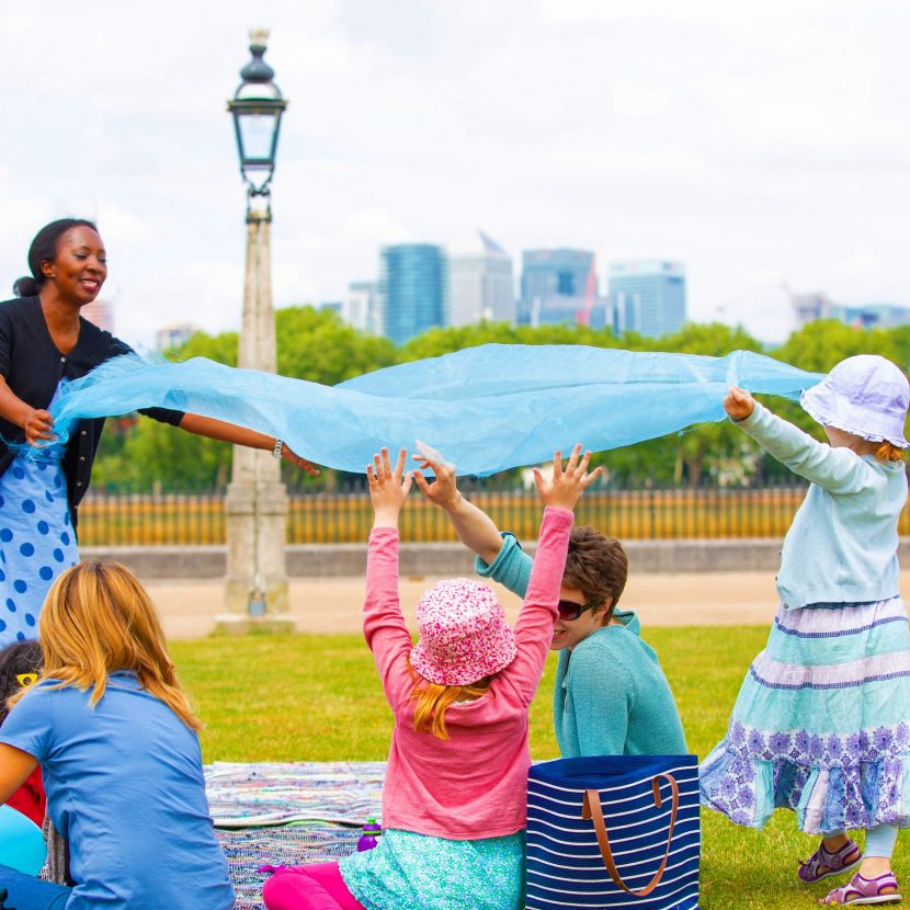 Wendy Shearer storytelling outside at Greenwich