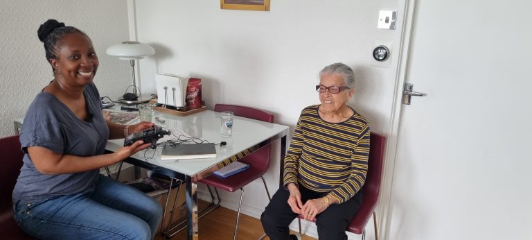 Wendy Shearer conducting oral history interview for the V & A Museum