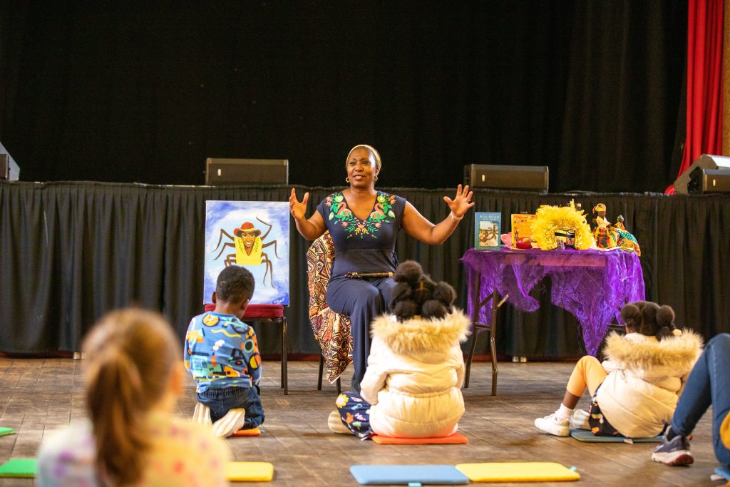 Wendy Shearer telling a story at Stanley Arts