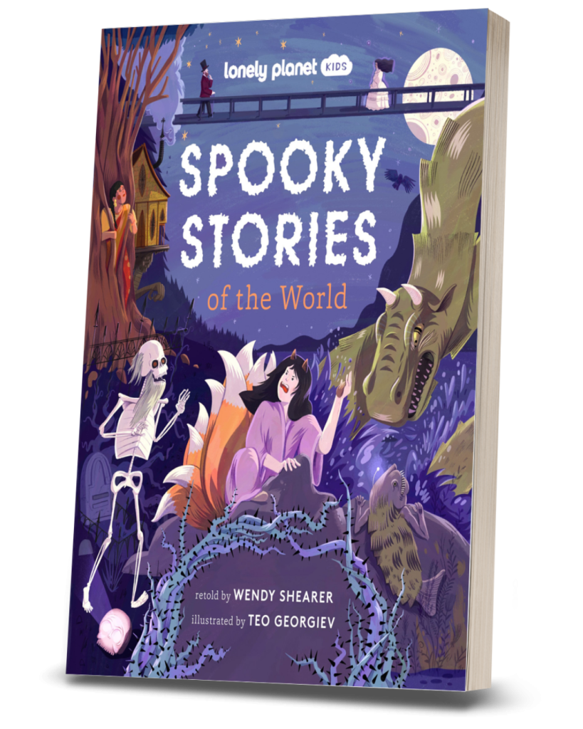Book Cover of Spooky Stories of the World written by Wendy Shearer and illustrated by Teo Georgiev
