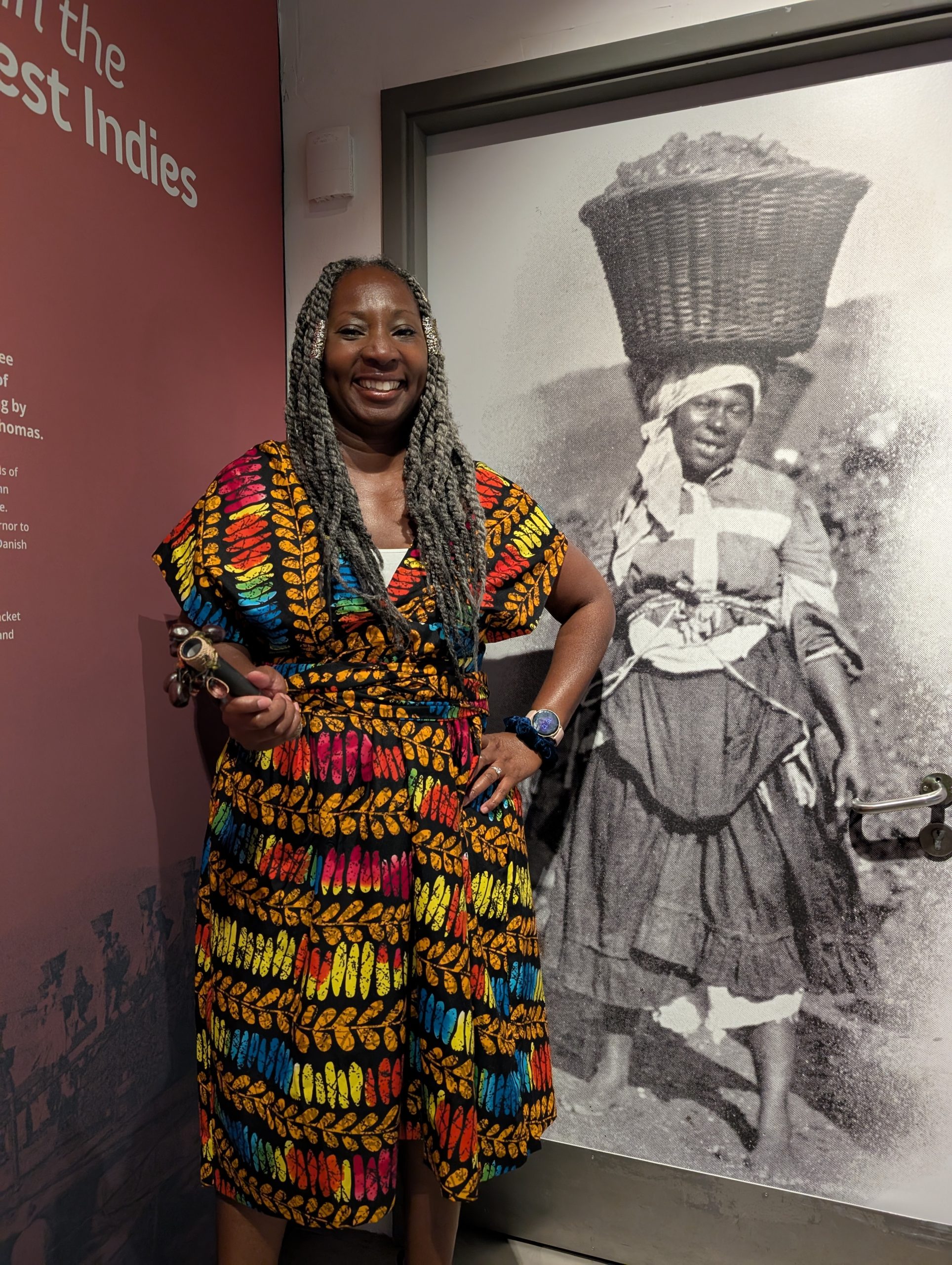 Wendy Shearer at the Postal Museum's photograph of Queen Cosiah