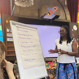 Wendy Running a storytelling workshop