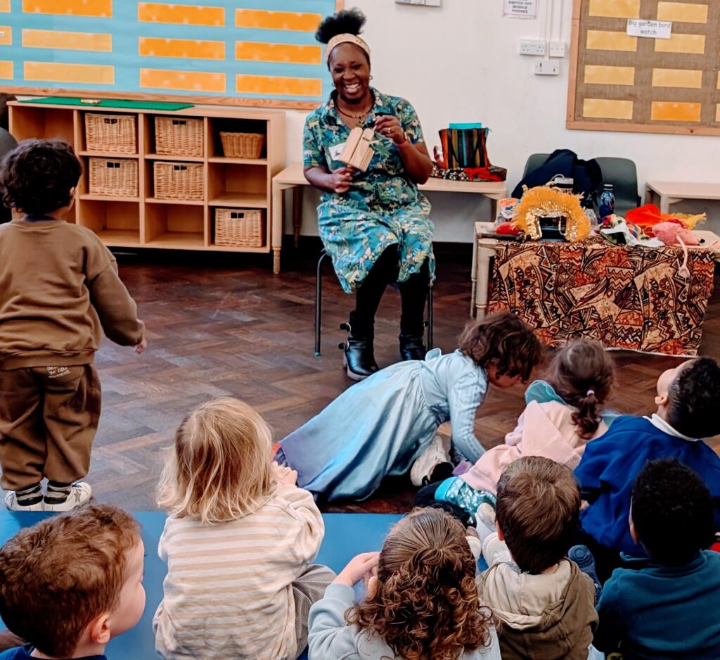 Wendy Shearer storytelling at Holmewood Nursery
