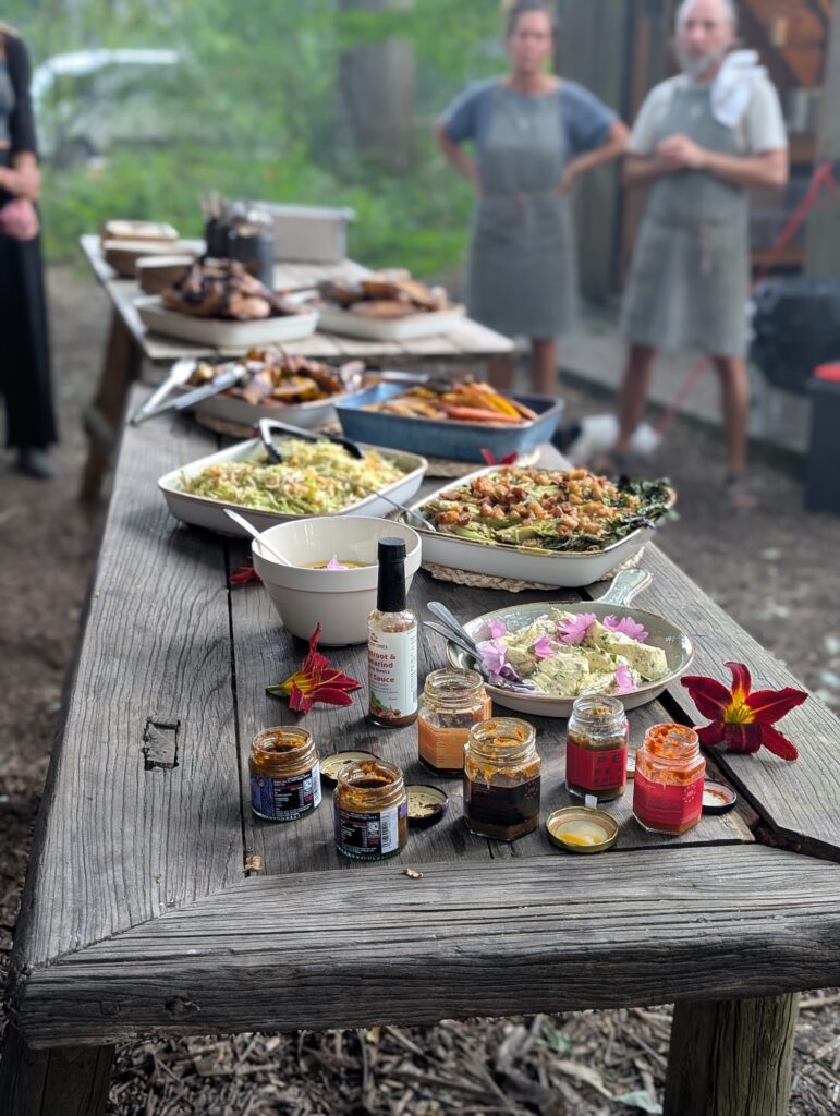 Dinner table in the woods for the Black Design Guild retreat